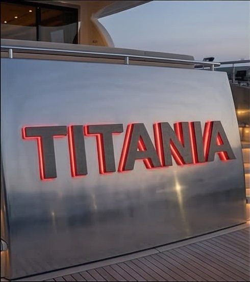 Titania custom yacht name letters in solid brass — Yacht Sign Shop